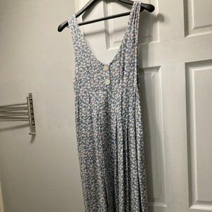 Vintage Blue and pink Cottagecore Floral Maxi Dress with pockets, Size Small